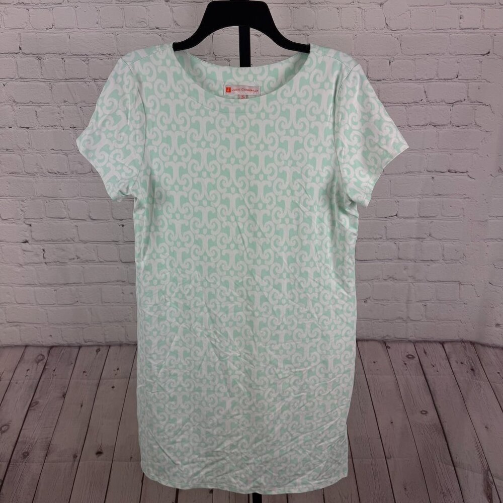 Jude Connally Mint Green and White Geometric Print Jude Cloth Dress Size Medium